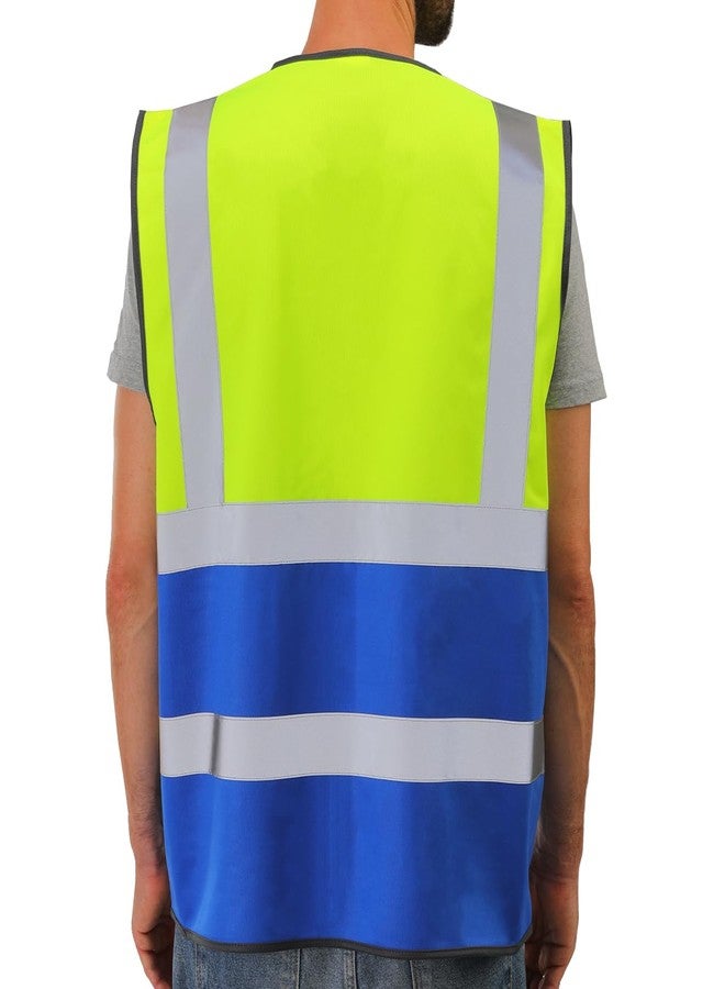 Dib Safety Reflective Vest High Visibility with Pockets and Zipper, Yellow and Blue S - Image 2